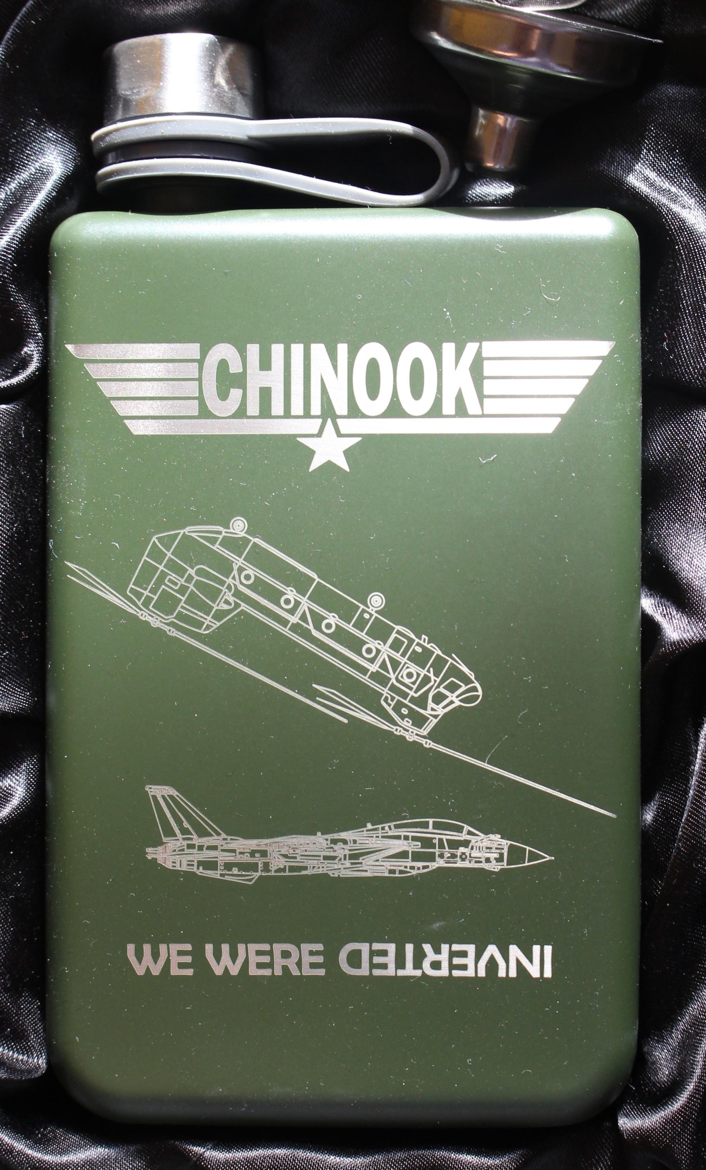 Chinook 8oz green hip flask